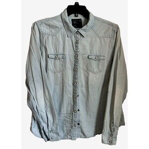 AMERICAN EAGLE DISTRESSED Denim Button Up Shirt SIZE XL